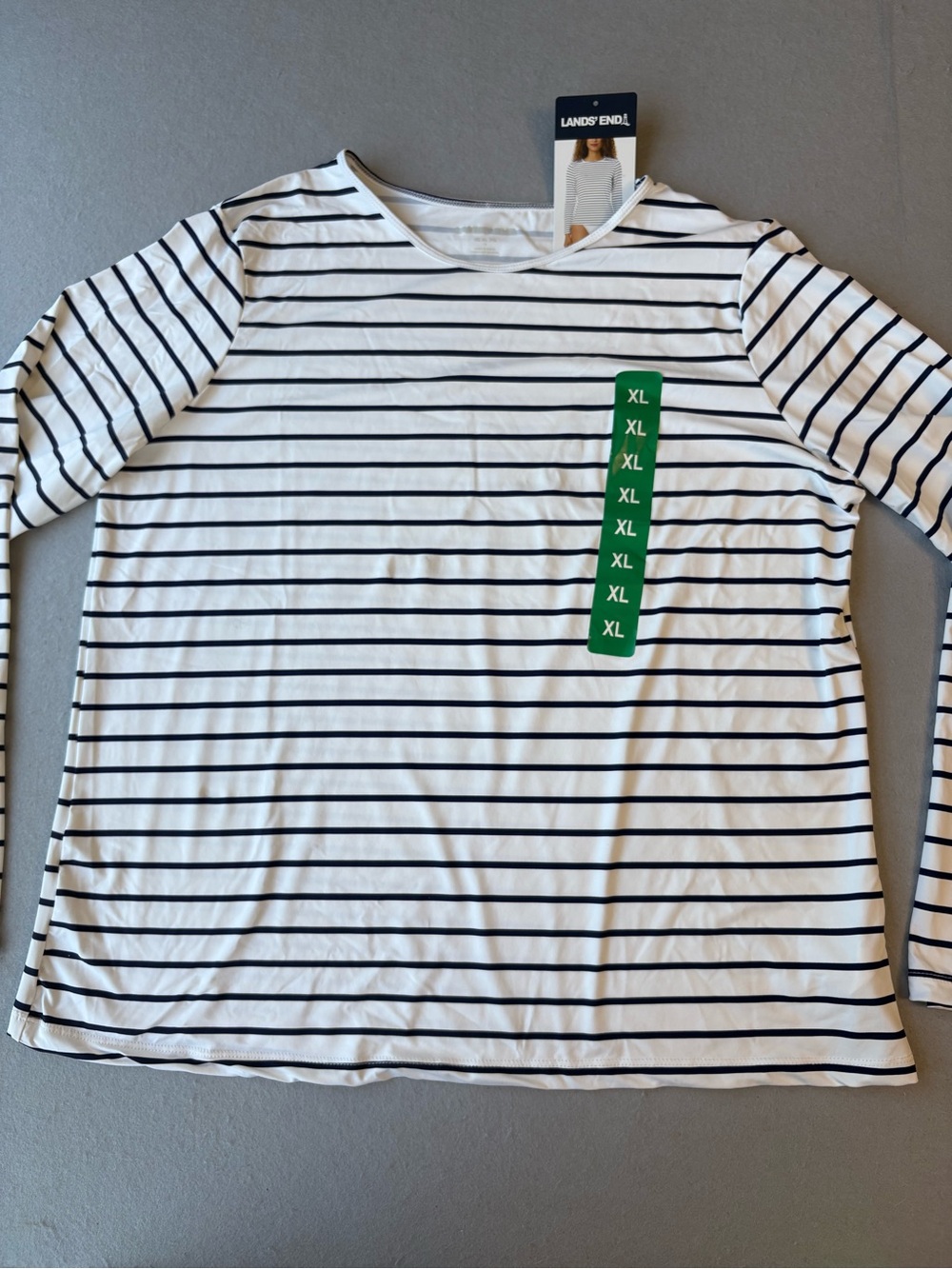 Lands' End Women’s White Navy Striped Long Sleeve Rashguard UPF 50 Sz XL NWOT - Picture 2 of 8